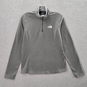 The North Face Women Sweatshirt Small Gray 1/4 Zip Fleece Logo Mock Neck